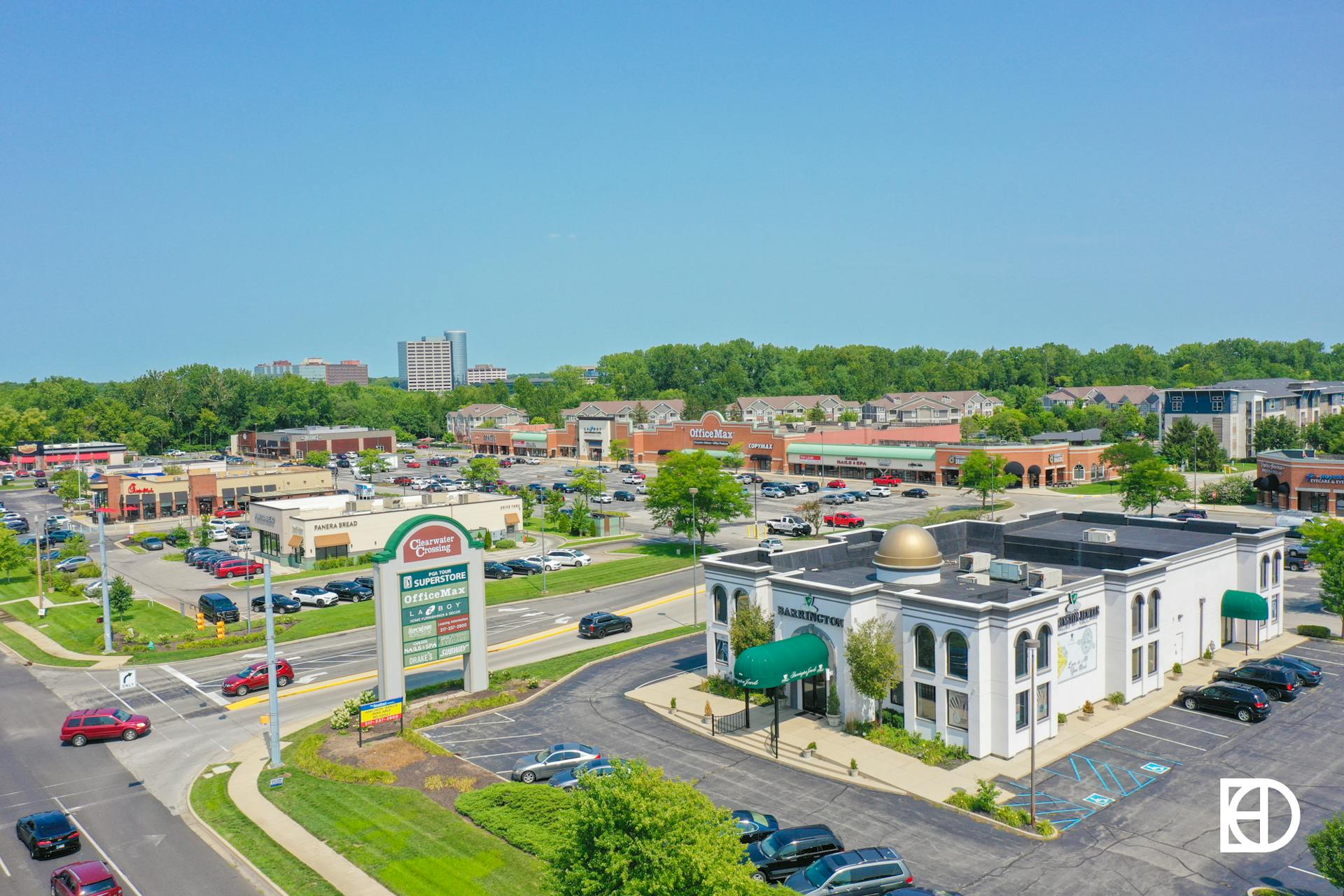 Aerial photo of Clearwater Crossing Shopping Center, showing Barrington Jewels, etc