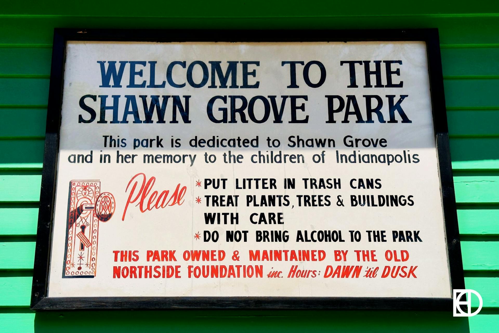 Photo of entry signage at Shawn Grove Park