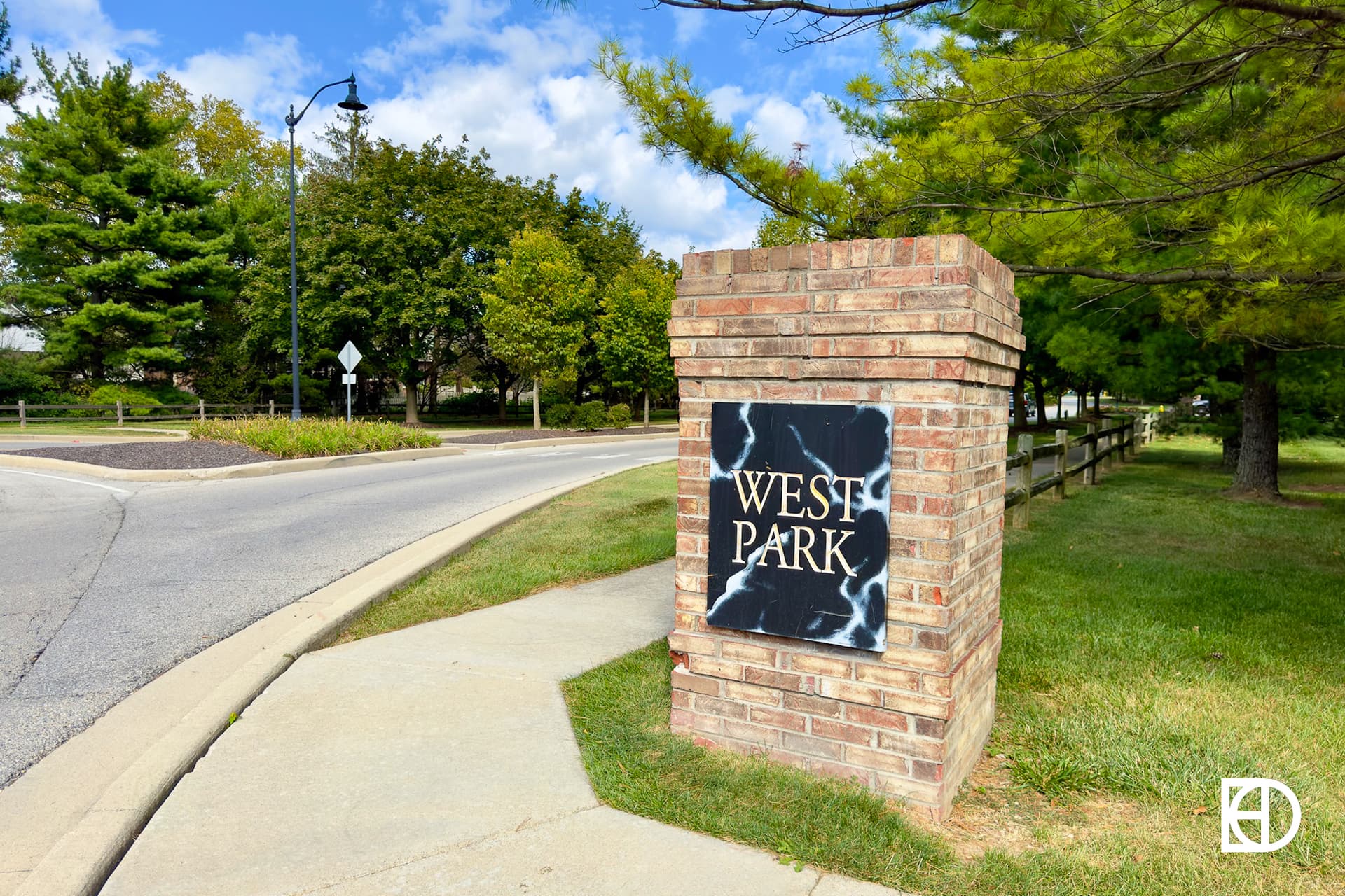 Exterior photo of Westpark, showing signage and landscaping