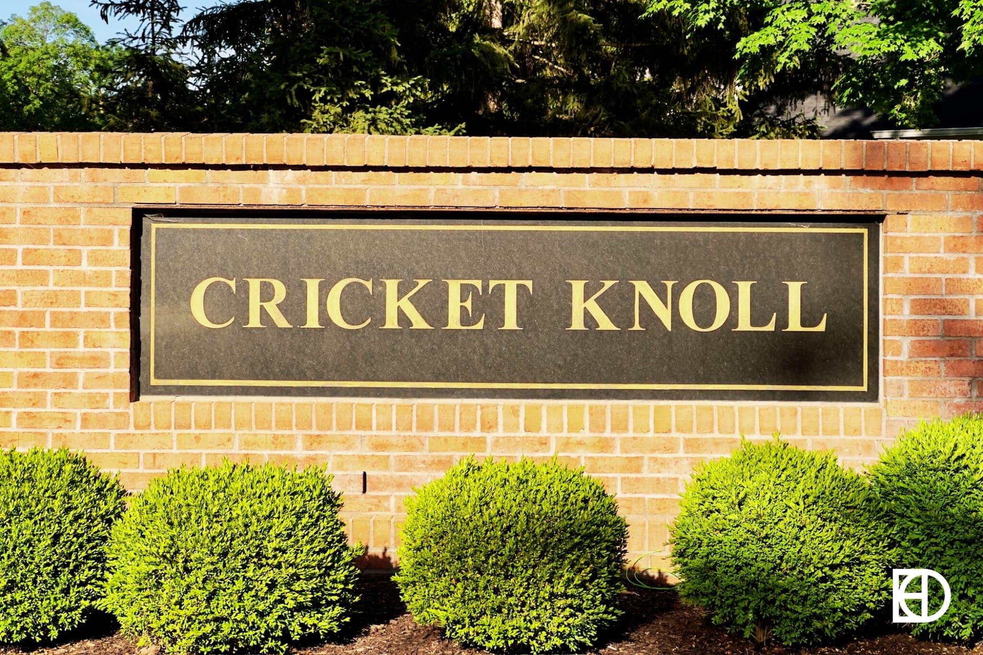 Brick entrance sign to Cricket Knoll.