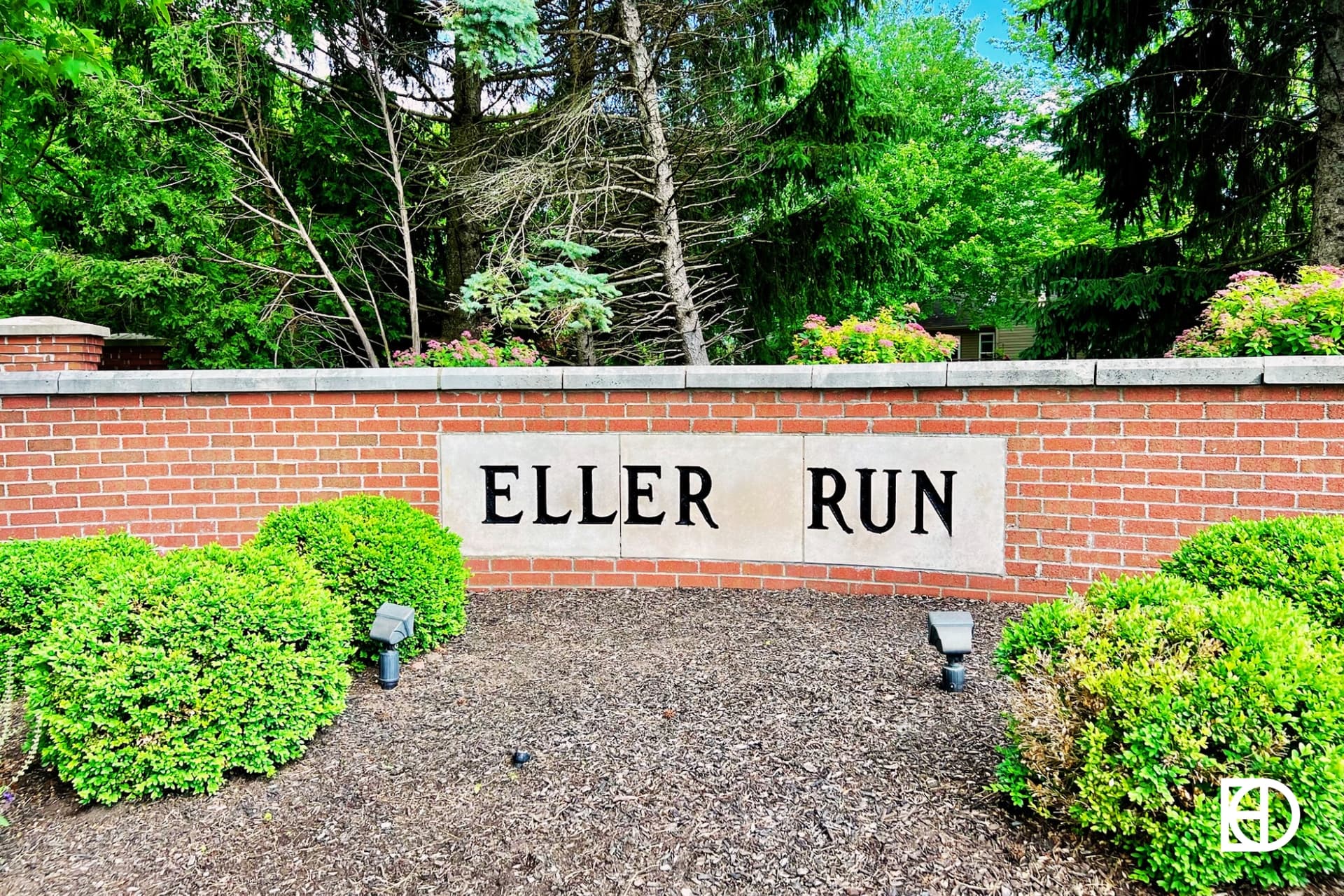 Exterior photo of Eller Run, showing signage and landscaping