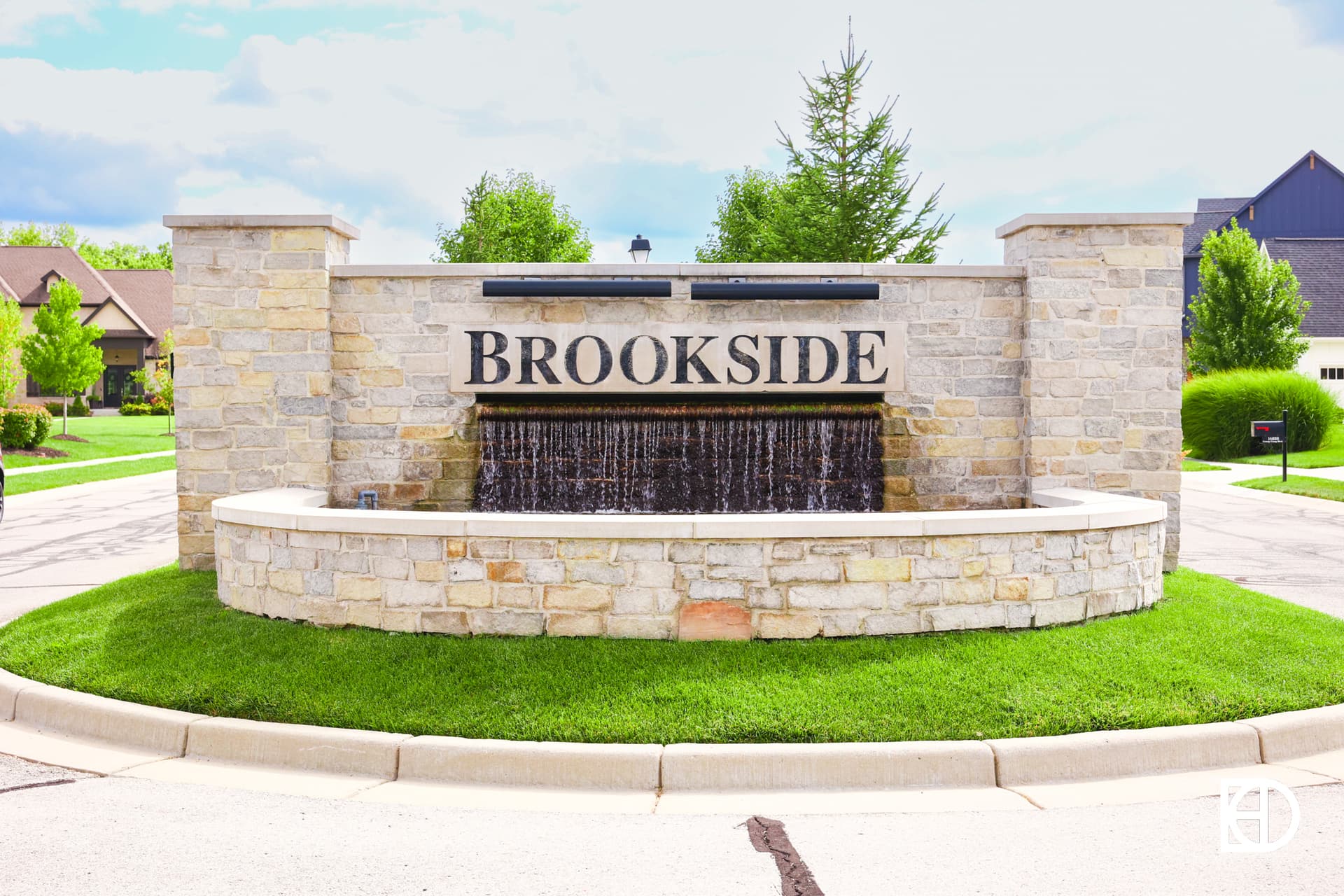 Exterior photo of Brookside, showing signage and landscaping