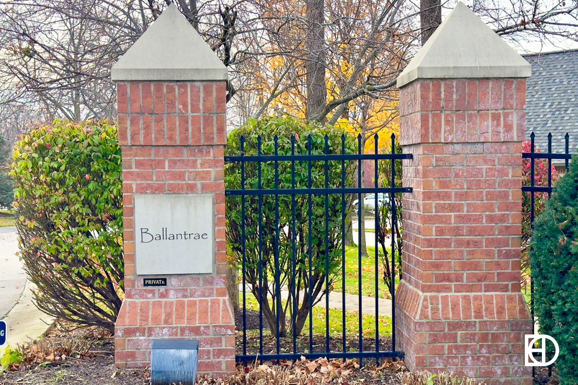 Exterior photo of Ballantrae, showing signage and landscaping