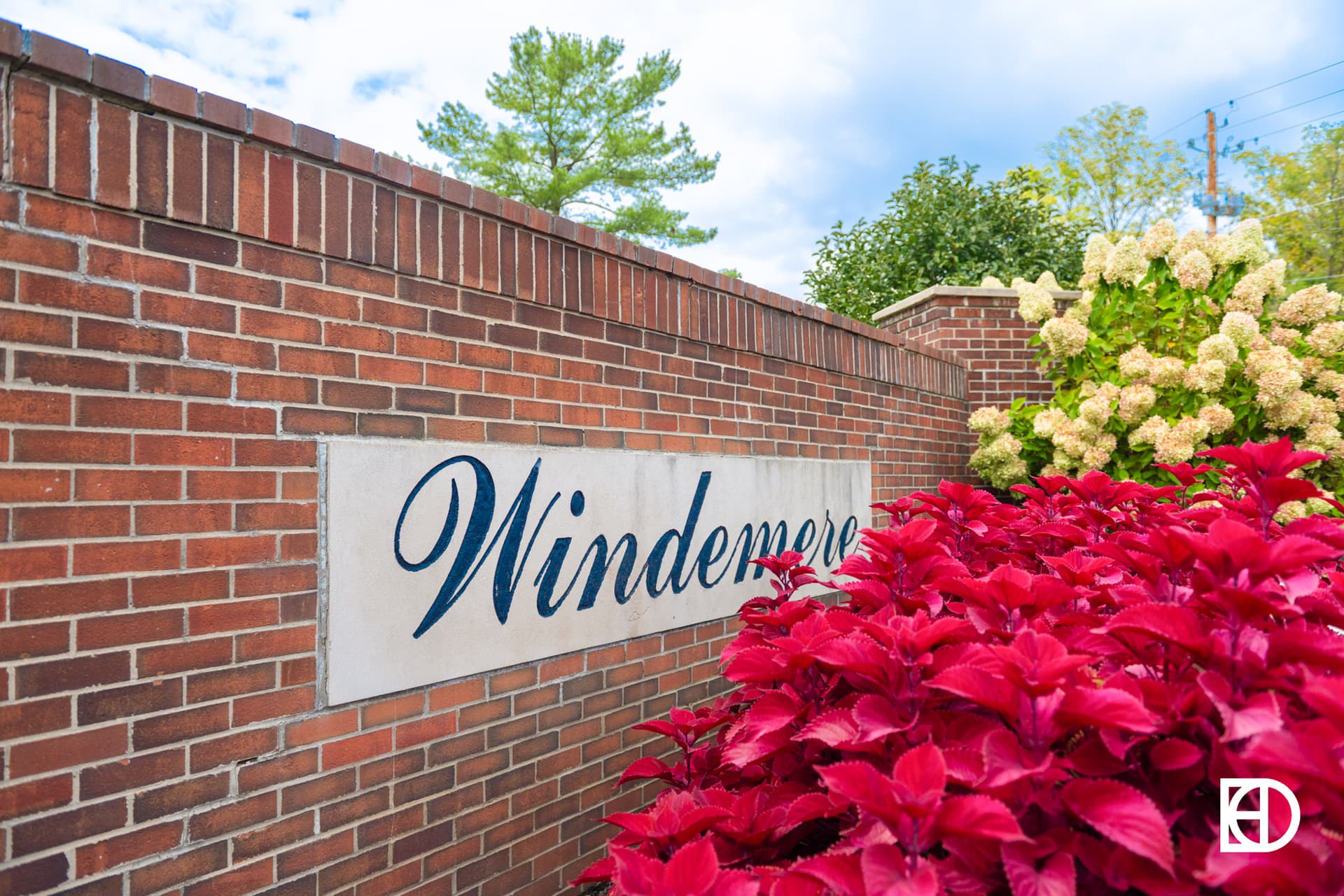 Exterior photo of Windemere, showing signage and landscaping