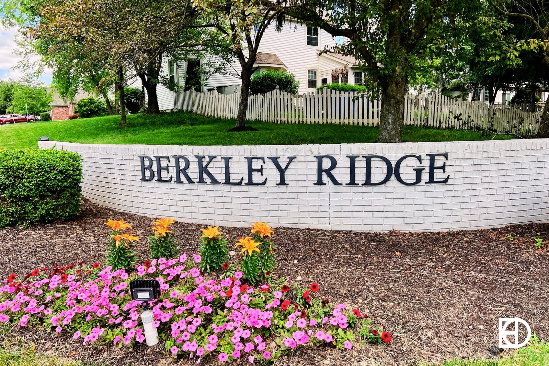 Exterior photo of Berkley Ridge, showing signage and landscaping
