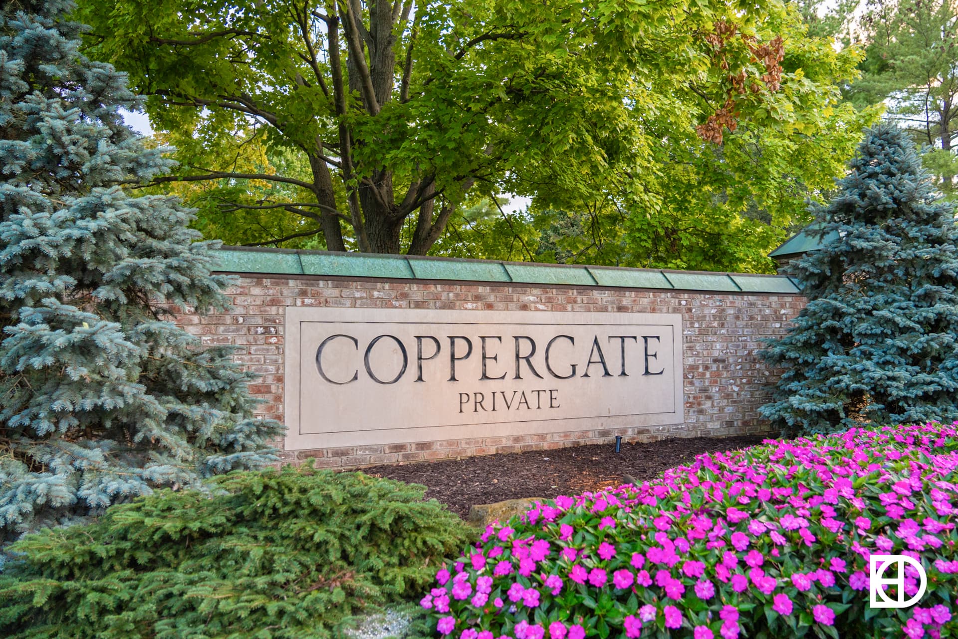 Exterior photo of Coppergate, showing signage and landscaping