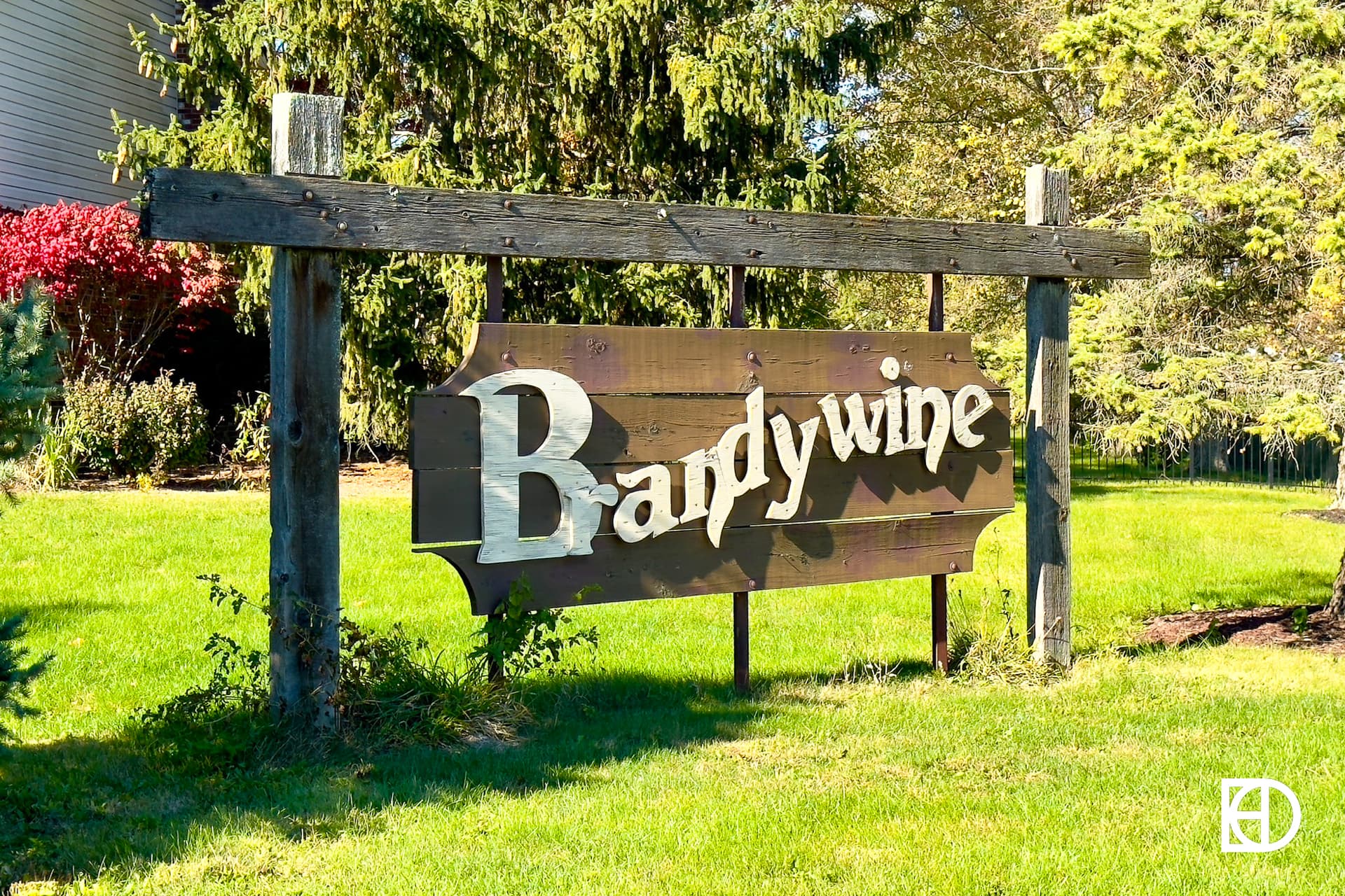 Exterior photo of Brandywine, showing signage and landscaping