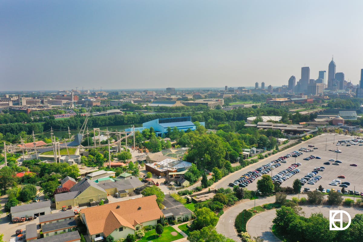 Aerial photo of Zoo and downtown Indianapolis