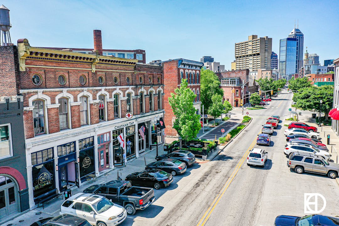 Aerial photo of Chatham Tap in Downtown Indy