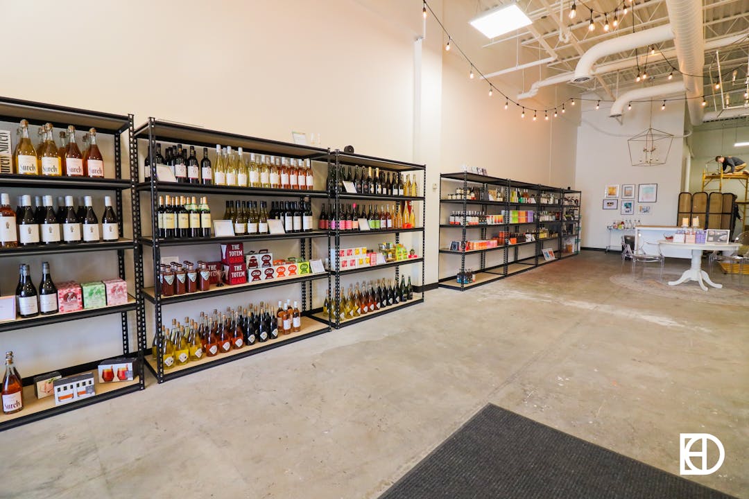 Interior photo of product shelving at Loren's Alcohol-Free Beverages.