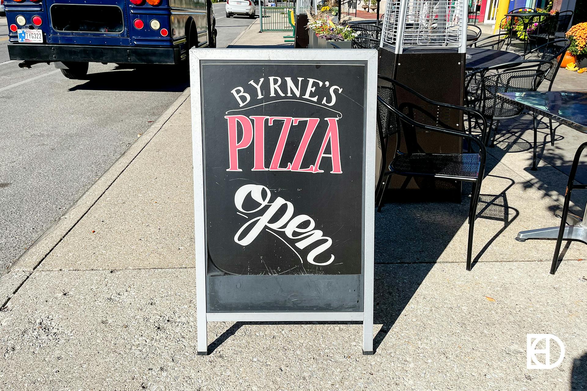 Photo of the signage at Byrne's Grilled Pizza
