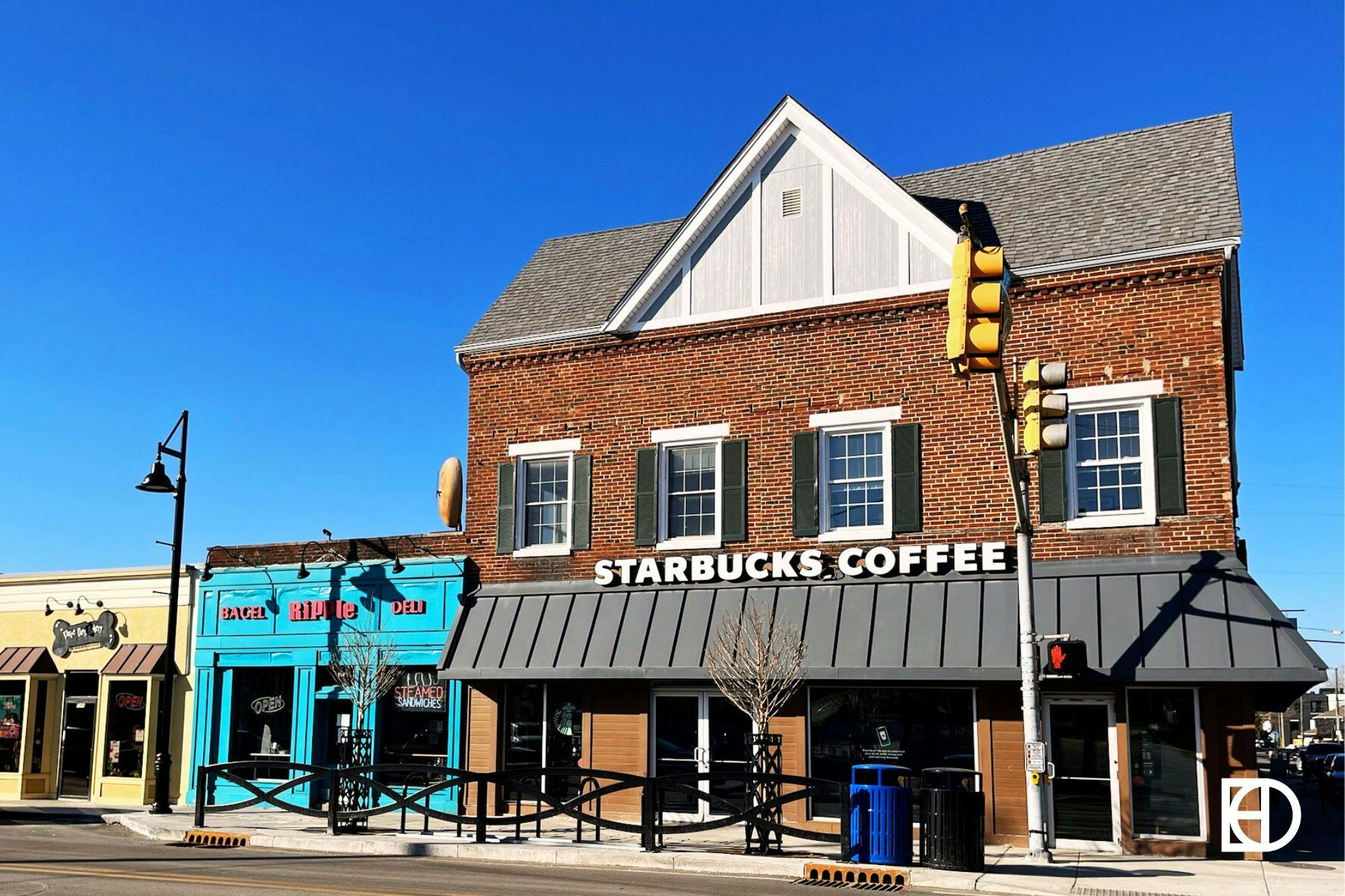 Exterior photo of Broad Ripple Avenue, showing Starbucks