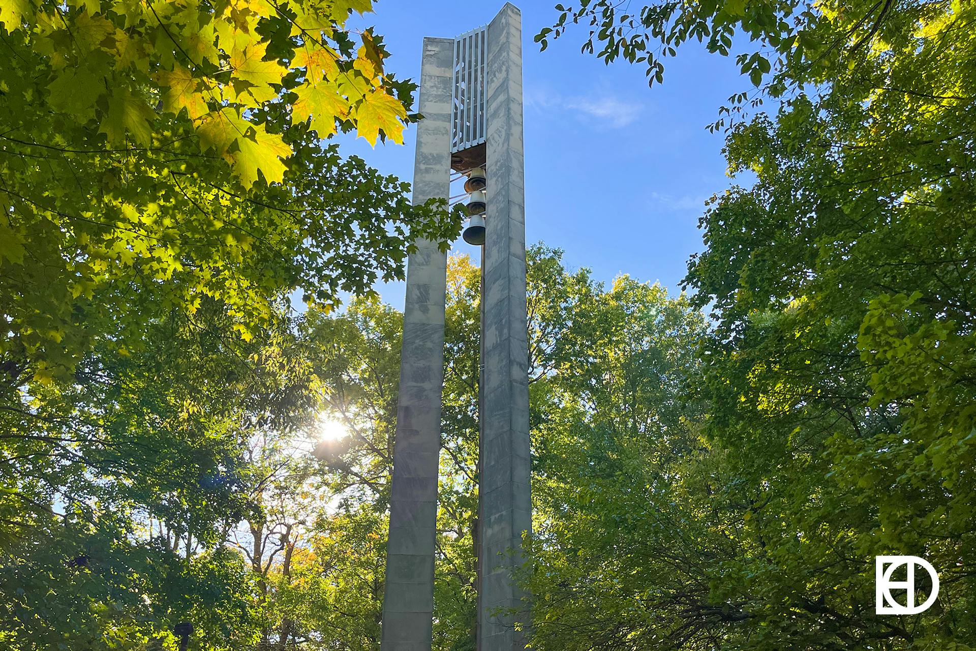 Photo of bell tower at Holcomb Gardens