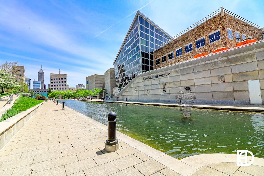 Exterior photo of the Indiana State Museum and canal