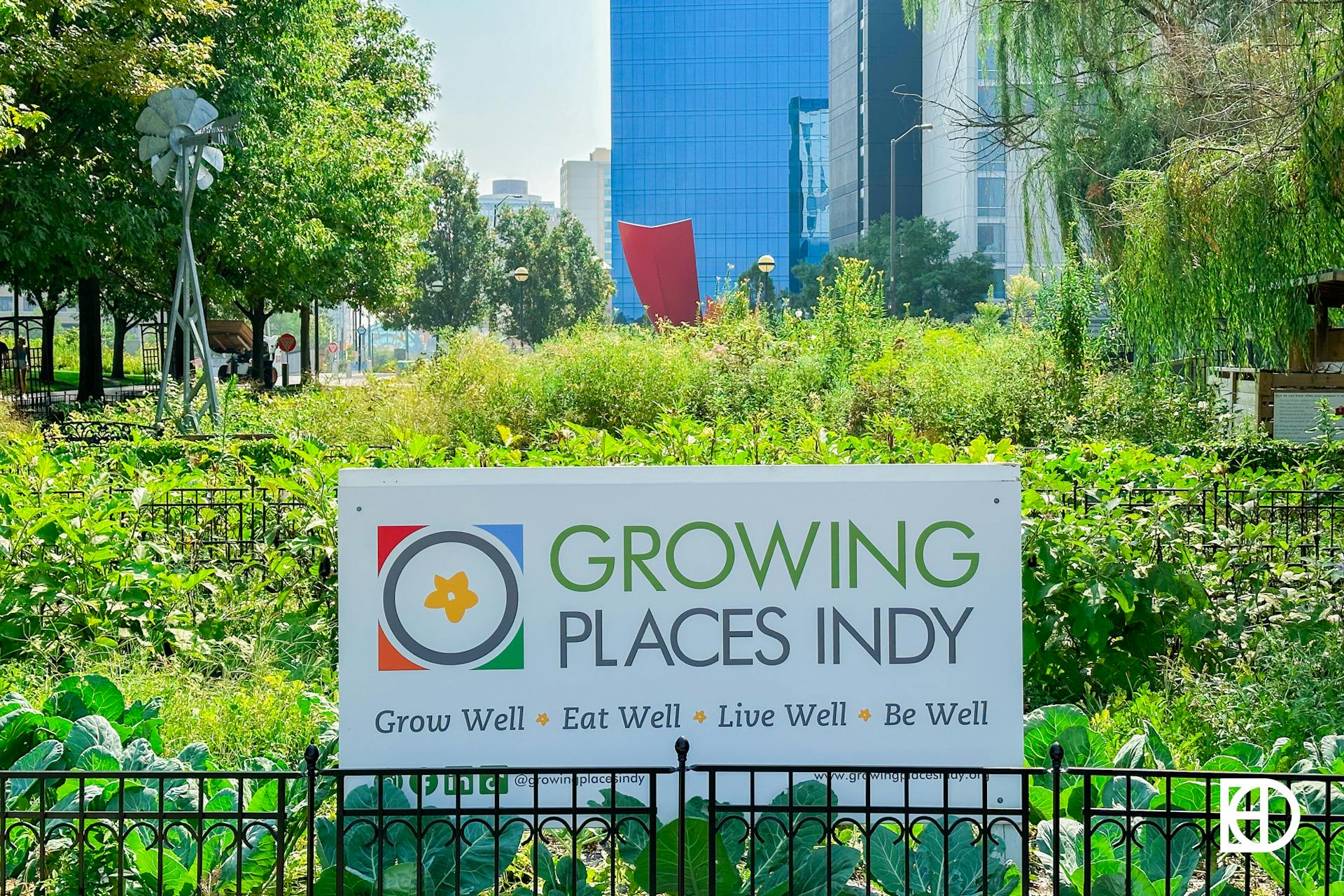 Photo of signage and garden at Growing Places Indy on the East Side