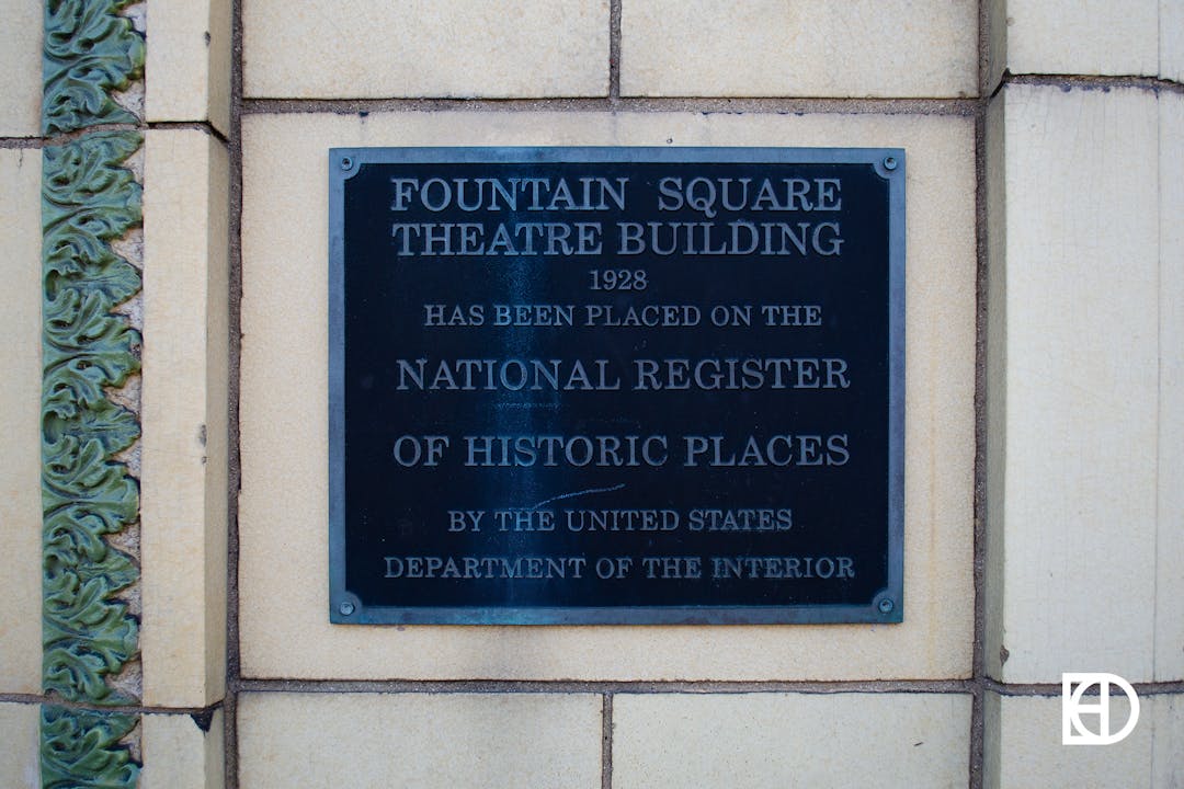 Photo of historic plaque at Fountain Square Theatre