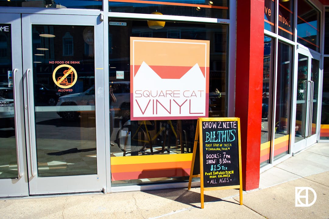 Photo of entrance to Square Cat Vinyl in Fountain Square