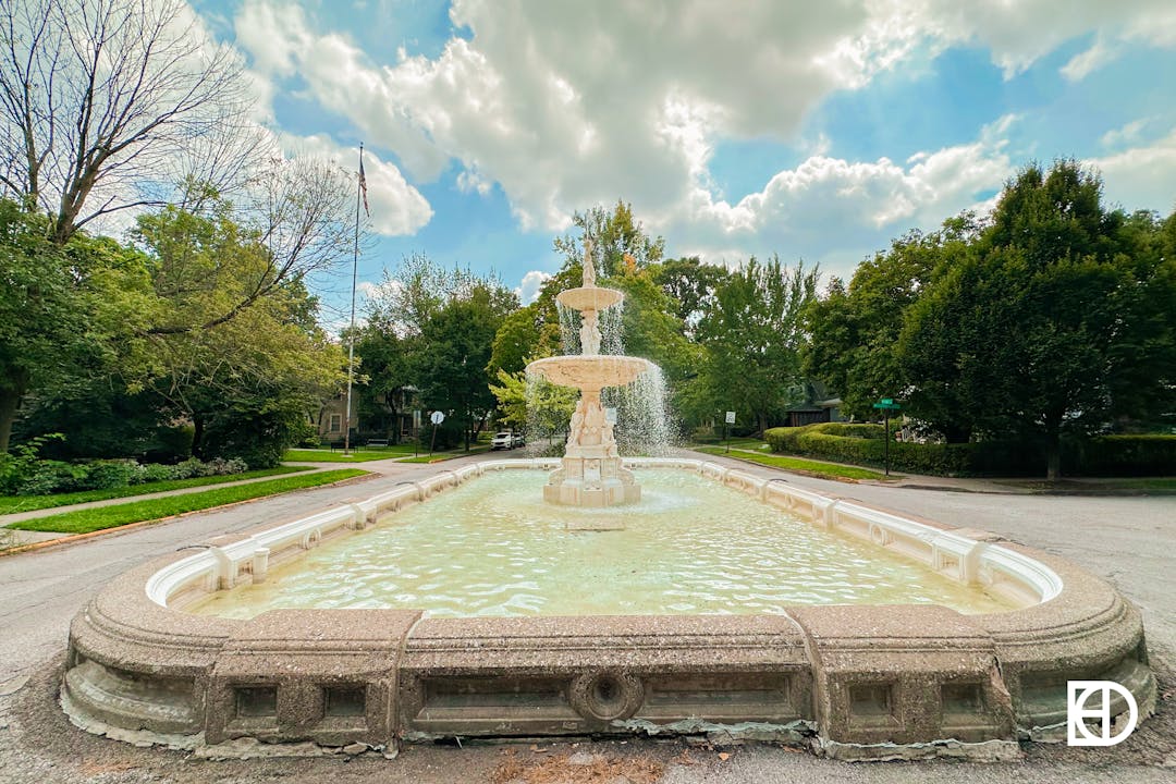 Historic fountain in Woodruff Place on the East Side of Indianapolis