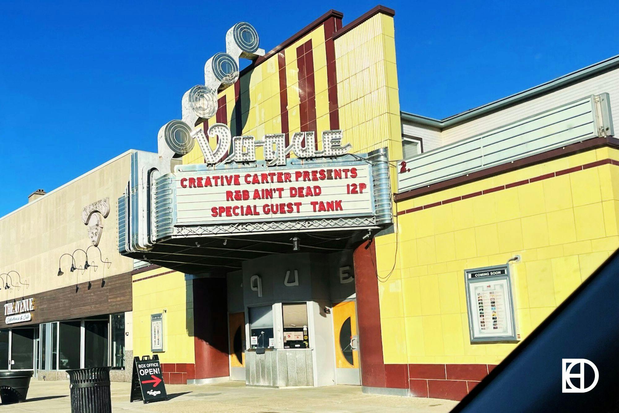 Exterior photo of The Vogue Theater in Broad Ripple
