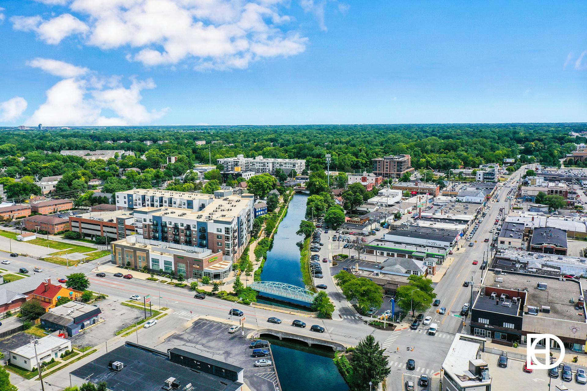 Drone photo of the Broad Ripple canal